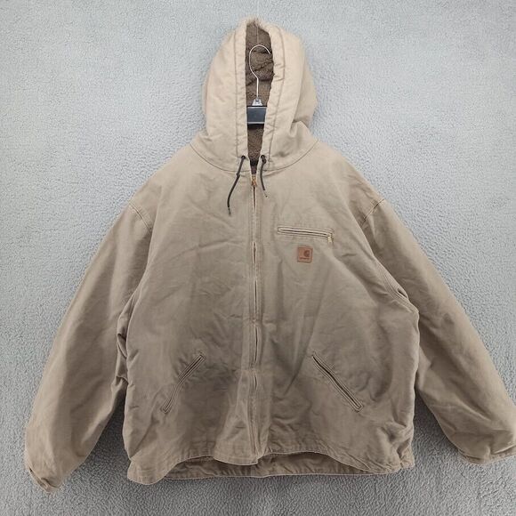 Carhartt Jacket Mens 4XL Brown Duck Canvas‎ Sherpa Lined Hooded J141
